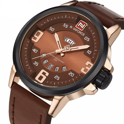 NF9086 Coffee Brown Leather Strap Watch