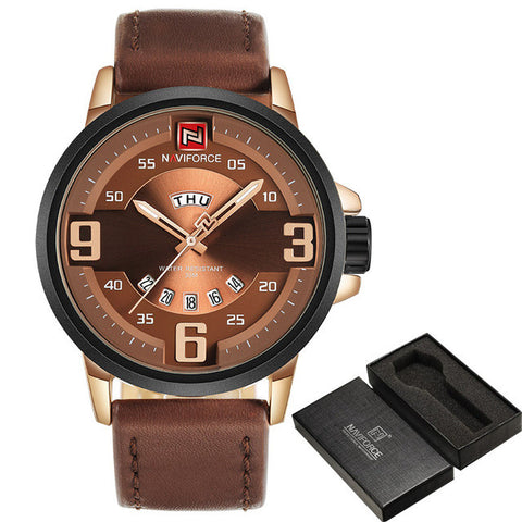 NF9086 Coffee Brown Leather Strap Watch