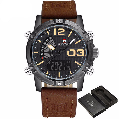 NF9095BBY Leather strap Men's Watch with LED Clock